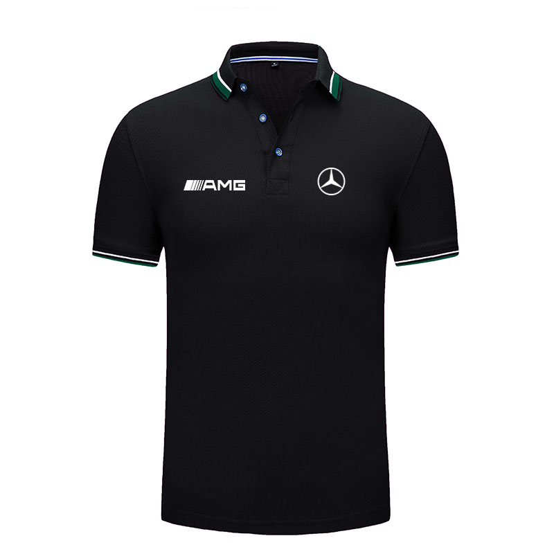 2022 Polo Mercedes AMG Homme Coton Col Contrasté Manche Courte Respirant